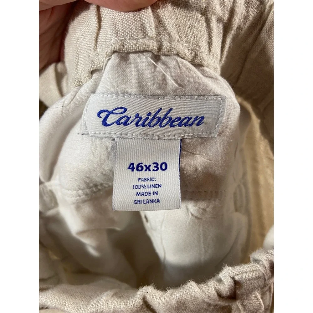 Caribbean Linen Pants Casual Beach Lightweight Drawstring Beige 46x30 beach